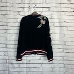 Elevenses  Embroidered Bomber Jacket Women’s L Black Floral Satin Zip Up Boho Photo 9