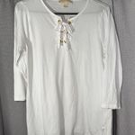 Michael Kors White Lace-Up Women's Top Cotton Blend Size Large Photo 1