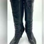 Nine West Black Leather Heeled Boots with Gold Hardware Size 10 Photo 1