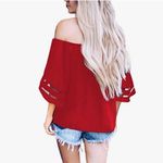 Women's Off Shoulder Tops 3/4 Bell Sleeve Casual Mesh Panel Blouse Shirts Size L Photo 1