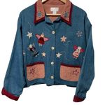 Vintage Casey Coleman Denim Embroidery Angels Lined Shacket M/L Corduroy Pockets Blue Size M Photo 0