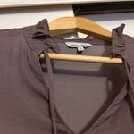 Naked Zebra  High Neck Blouse Small Long Sleeve Grey Ruffle Long Sleeve Tie Photo 1