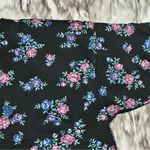 Vintage 80’s Knit Sz M Black Pop Over Cropped Top Shoulder Pads Floral Pattern Blue Size M Photo 3