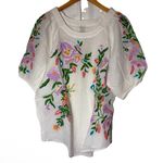 NWT Sundance White Embroidered Floral Blouse Vallejo Top M Boho Bright Peasant Size M Photo 0