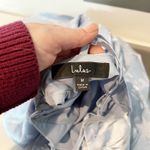 Lulus  Love It Light Blue Satin Floral Jacquard Asymmetrical Midi Dress Blue M Photo 3