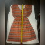 Expresso Striped Short Sleeve Gathered Dress S 80s Prints Rainbowcore Classic Red Photo 4