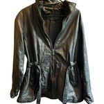 Jacqueline Ferrar Jacqueline Ferrar Black Leather Jacket Women's Large Belted Photo 0