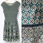 Max Studio  Dress Smocked Top Striped Lined Green Teal‎ Size Medium Shirred Lined Photo 1