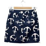 J.Crew Postage Stamp Mini Skirt Dizzy Anchors Navy Blue White Nautical Size 00 Photo 1