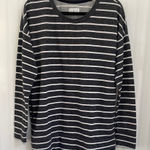 Lou & grey Oversized Gray and White Striped Crewneck Sweatshirt Side Zipper S Photo 0