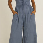 Final Touch WOVEN SOLID FRONT RUCHED ROUND HEMMING MIDI JUMPSUIT.
100% RAYON GAUZE Photo 0