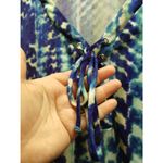 Sami & Jo  Women's Size XL Lace-Up Popover 3/4 Sleeves Blue Abstract Stretch Top Photo 4