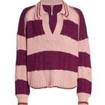 Free People ✨ Pembrook Sz Medium Sweater in Moody Pink Combo Striped Cotton✨ Photo 4