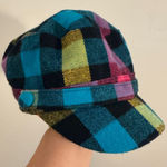 Payless Shoe Source Plaid Newsboy Cap in Blue and Yellow and Pink VTG Y2K Photo 0