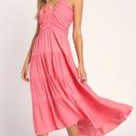 Lulus Chasing Sun Pink Tiered Keyhole Halter Midi Dress Photo 0
