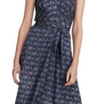 Tory Burch Tory Burch Silk Wrap Dress Peacock Feather Print Sleeveless Navy Blue S Photo 0