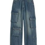 H&M New Divided Wide Leg High Cargo Jeans Women's 2 US 34 EU Blue Denim Pants Photo 0