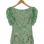 Mac Duggal Green Puff Sleeve V Neck Floral Embellished Dress 68266 size 4 Midi Photo 5