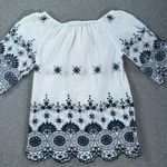 Ana & Rose Off Shoulder Embroidered Tunic Top Size Small White/Navy Blue Tassel White Photo 7