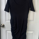 Athleta  Black Dress Ruched Casual Scoop Neck Short Sleeve Size Small‎ minimalist Photo 0