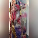 DKNY Sleeveless Floral Abstract Print Ruffle Boho Dress Gold Purple Size 4 Photo 3
