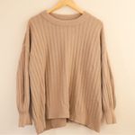 Aerie  Buttercream Ribbed Crew Sweater‎ Tan Textured Knit Pullover Women's Small Photo 1