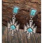 Turquoise Earrings Set 3 Pair Western Style Silver Tone Bull Hoop Dangle New Silver Photo 5