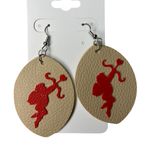 Handmade Tan Earrings with Red Cherub Design Photo 0