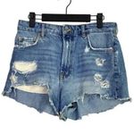 ZARA  The High Waist Short Cotton Distressed Raw Hem Button Closure 6 Blue #3727 Photo 12