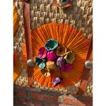 raffia straw suitcase shoulder bag floral orange pink yellow Photo 10