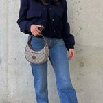 ZARA Casual Bomber Jacket Coat Navy Blue Cropped Blogger Photo 0