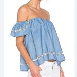 Lovers + Friends  Life’s a beach Denim Top Small Revolvee Off the Shoulder Photo 0