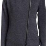 Vince  Women’s L Charcoal Gray Wool Leather Asymmetrical Zip Up Jacket Sweater Photo 0