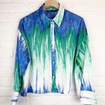 ZARA  Blue Green Watercolor Tie Dye Satin Long Sleeve Button Down cropped XL Photo 0