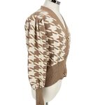 Joie  Houndstooth Cardigan Sweater Balloon Sleeves Beige Ivory Size Medium Photo 2
