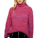 Topshop Red & Purple Chunky Knit Oversized Turtleneck Sweater - Size S Photo 0