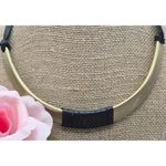 None Brushed Gold Tone & Black Faux Leather Structured Collar Choker Necklace 18" Photo 2