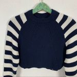 Topshop Navy White Striped Cropped Sweater Chunky Knit Crewneck US 4 UK 8 Trendy Photo 1