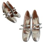J.Crew J.‎ CREW MAISIE MARY JANE HEELS SILVER METALLIC SIZE 8 1/2 LIKE NEW Photo 2