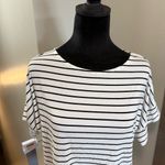 ALBION FIT Albion Women's Stretchy Crewneck Top Blouse Black White Stripe Venice Lounge L Photo 1