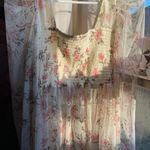 Square neck floral print sweet coquette sheer long sleeve top Pink Size L Photo 8