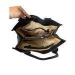 Johnston & Murphy Black Leather Tote Bag Purse Gold Logo Charm | Large Interior Photo 6