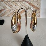 Boutique Tricolor Gold Chunky Hoop Earrings Greek Key Photo 3
