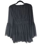 Miss Ord Black Tiered Ruffle Sheer Bell Sleeve Chiffon Top Tunic Zipper Back M Size M Photo 2