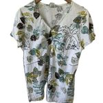Hot Cotton 100% Natural Tropical Leaves Pullover Pintuck V Neck Blouse Top L Size L Photo 0