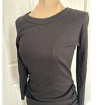 Michael Stars  Christina Black Ruched Long Sleeve Cotton Ribbed Fitted Dress Sz M Photo 4