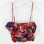 ZARA  Red Floral Adjustable Spaghetti Strap Ruched Cropped Tank Top Size XS Photo 0