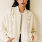 EXPRESS  Ivory Bomber Jacket with Lace-Up Detail Photo 0