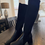 Cocon Black Knit Sock Boots Women 36(US 6) Block Heel Stretch Boots Square Toe Photo 0