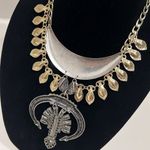 None Crescent Moon Custom Statement Bib Necklace, abstract squash blossom,silver tone Photo 6